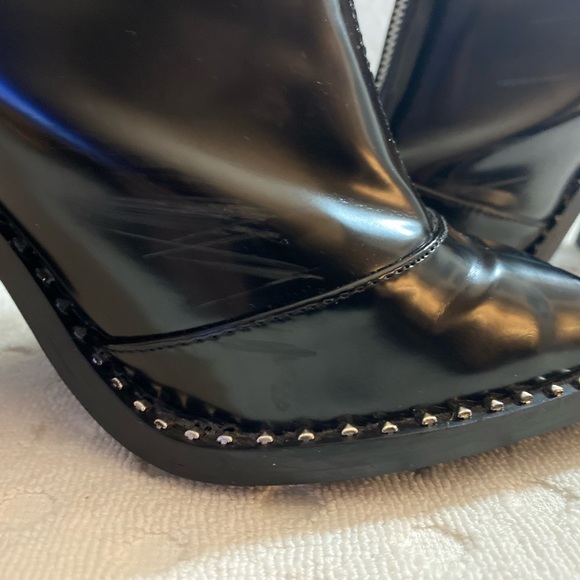 W Black Patent Heeled Boot with Silver Buttons along Sole - Picture 16 of 16